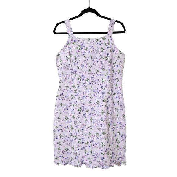 Vintage David Wayne Lavender Floral Ruffle Linen Mini Dress 10/12 Y2K 90s - Picture 1 of 7